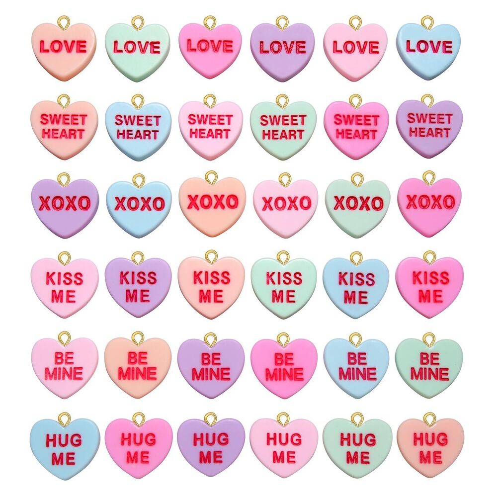 3466 Valentine's Day Candy Heart Charms for Jewelry Making, Assorted Funny